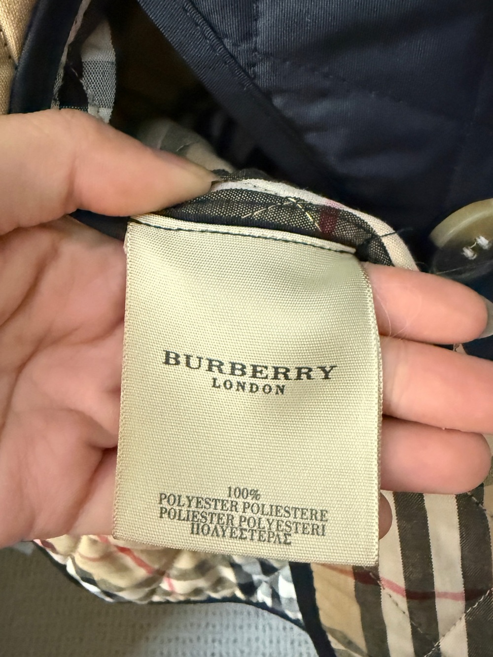 Burberry Quilted Navy Trench Coat with Signature Check Lining - Picture 3 of 4